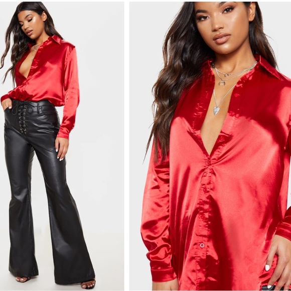 Red silk button down - Picture 4 of 8